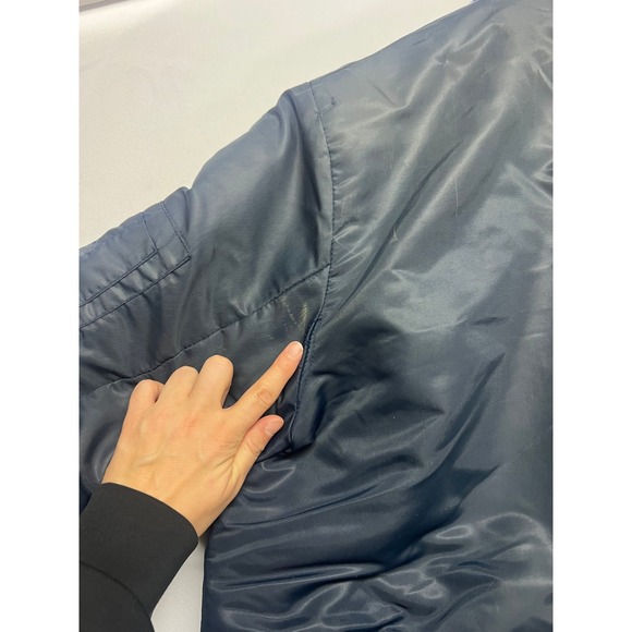 Vintage Sears Work Leisure Men's Navy Bomber Jacket Faux Fur Collar Aviator - Picture 10 of 16